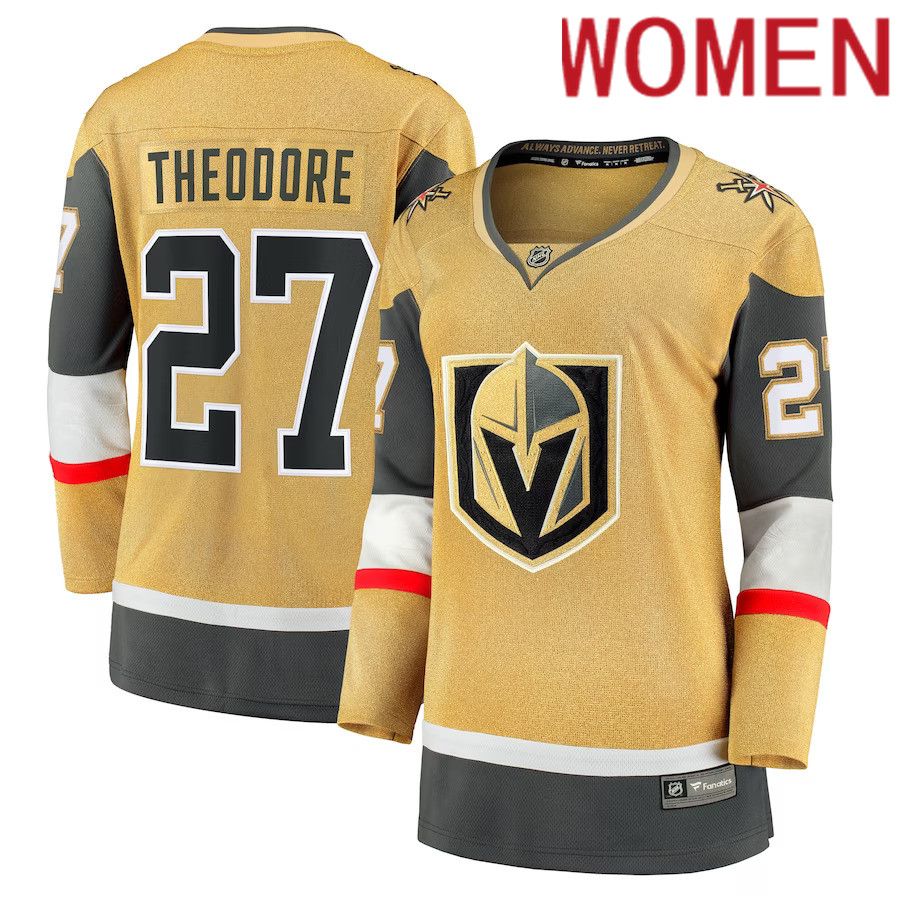Women Vegas Golden Knights #27 Shea Theodore Fanatics Branded Gold Home Breakaway NHL Jersey